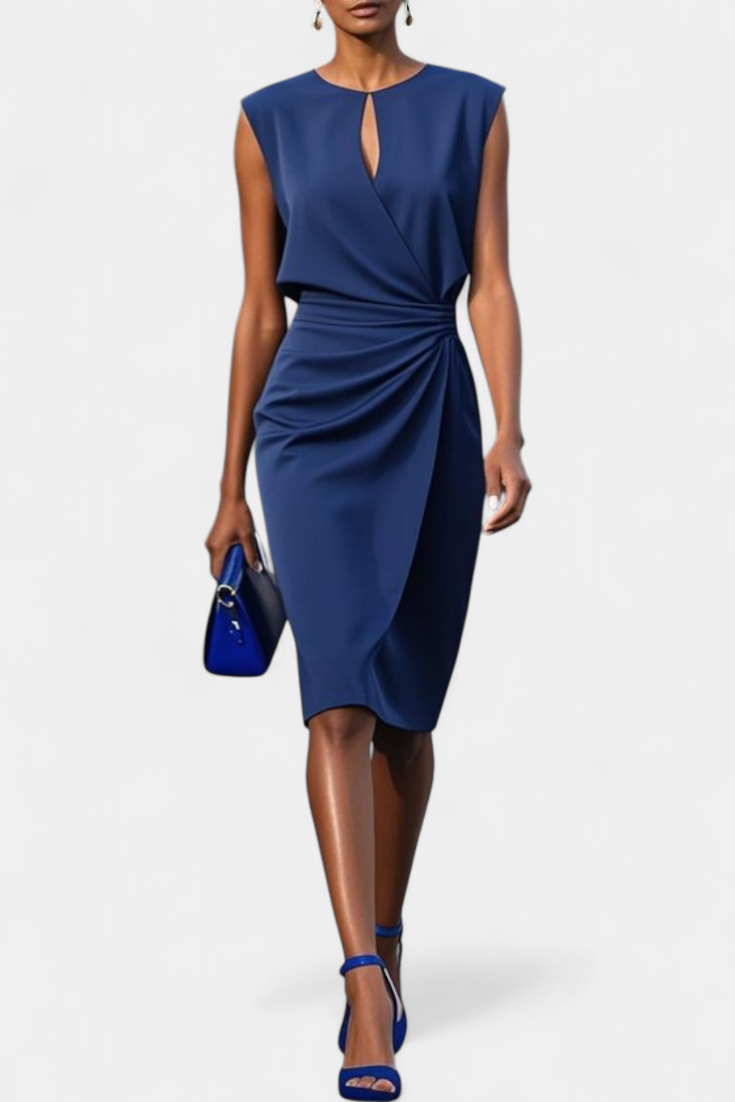 Robe Midi Mona à Manches Longues avec Col Rond