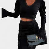 Minerva Ensemble Élégant de Top en Dentelle et Jupe Taille Haute