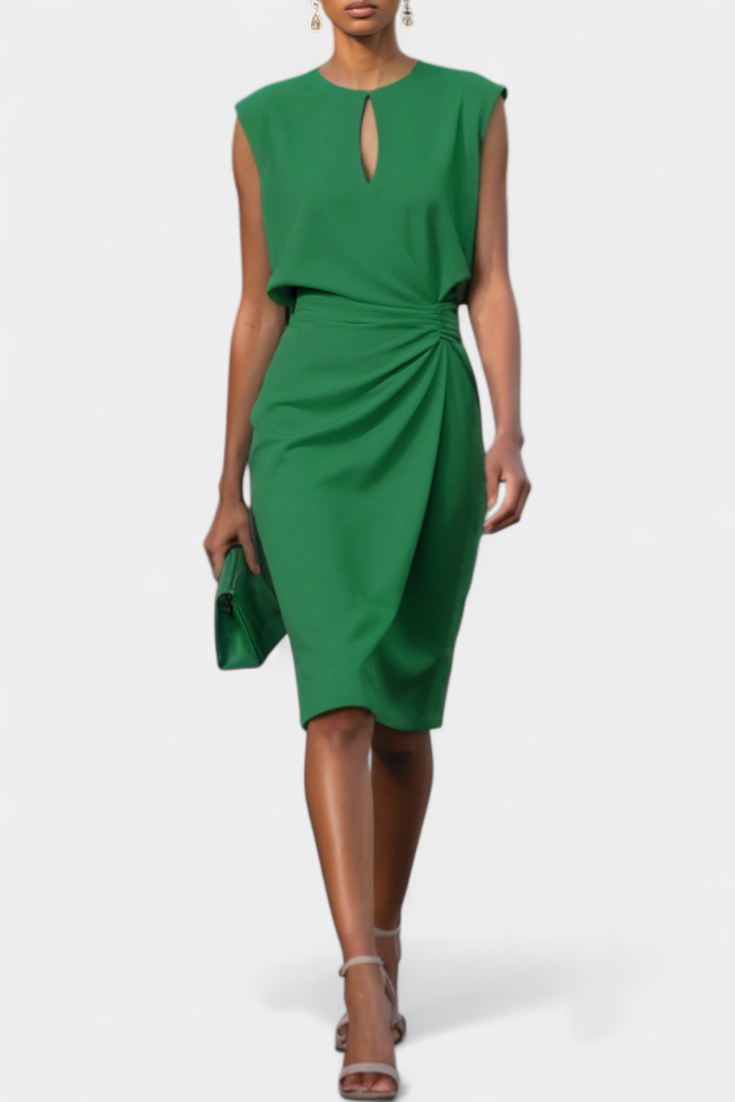 Robe Midi Mona à Manches Longues avec Col Rond