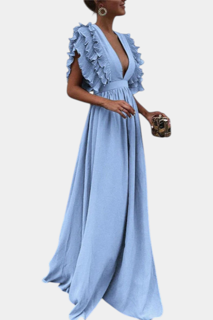 Robe Maxi Élégante Lucera avec Manches Volantes