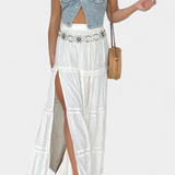 Jupe Maxi Boho Dola avec Dentelle et Fente Frontale