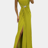 Robe Maxi Plissée Shiloh avec Fente Latérale et Décolleté Croisé