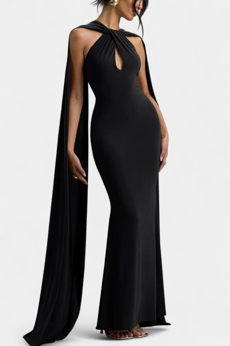 Robe Maxi Faffienia avec Décolleté Halter et Découpe en Forme de Clé