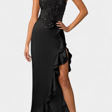 Cindy Robe Midi Corset avec Volants Asymétriques