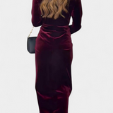 LaVerna Robe Longue en Velours Doré avec Col en V