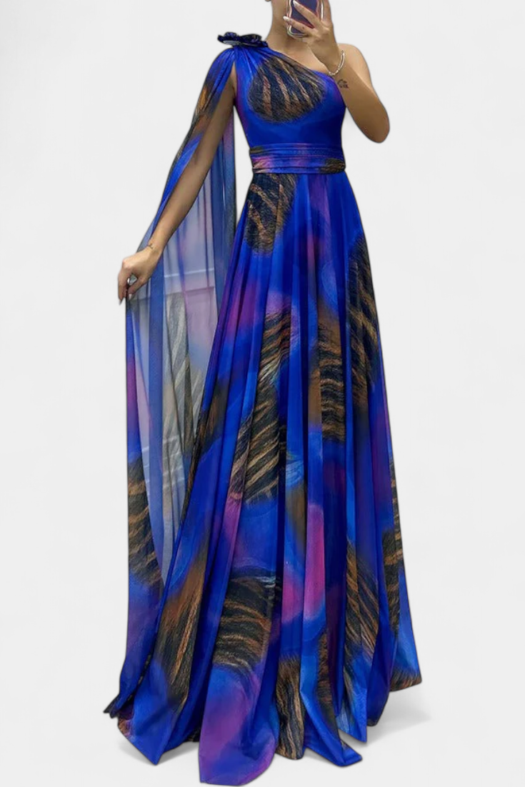 Cedara Robe Longue à Un Épaule avec Détail Floral