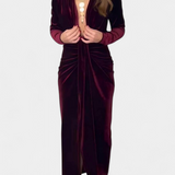 LaVerna Robe Longue en Velours Doré avec Col en V