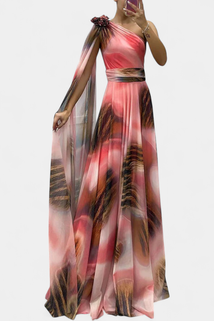 Cedara Robe Longue à Un Épaule avec Détail Floral