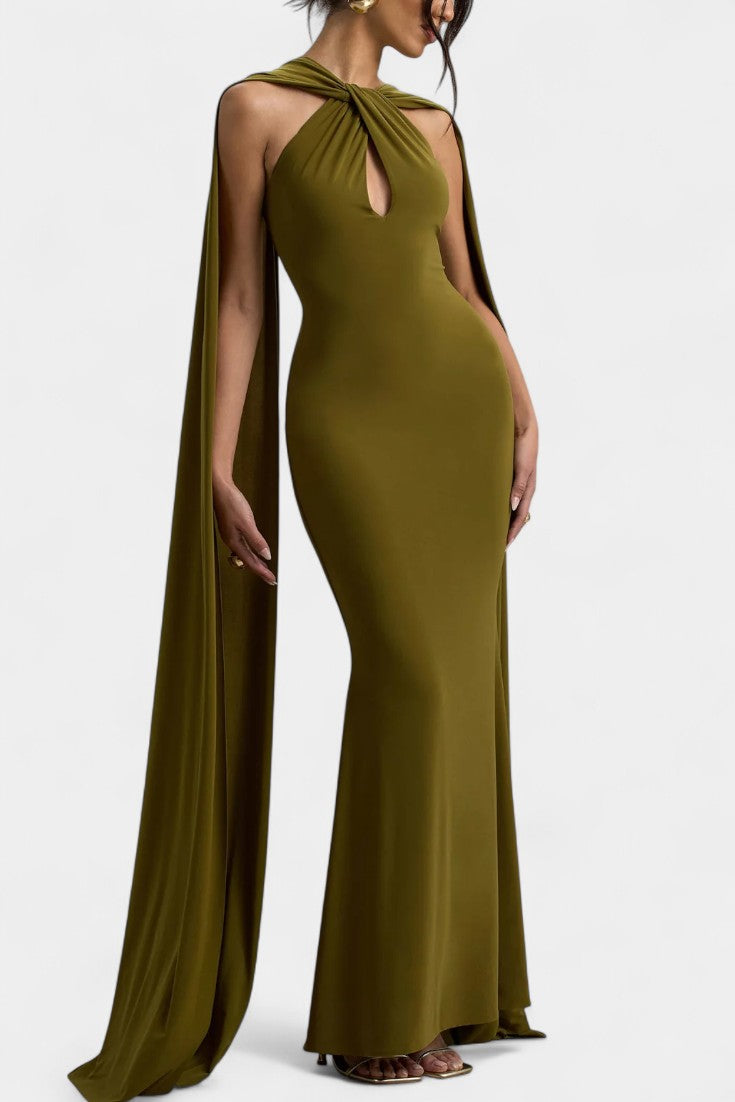 Robe Maxi Faffienia avec Décolleté Halter et Découpe en Forme de Clé