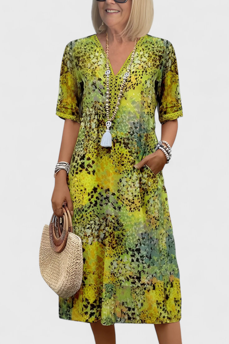 Robe Boho Perla avec Imprimé Floral et Détails en Crochet